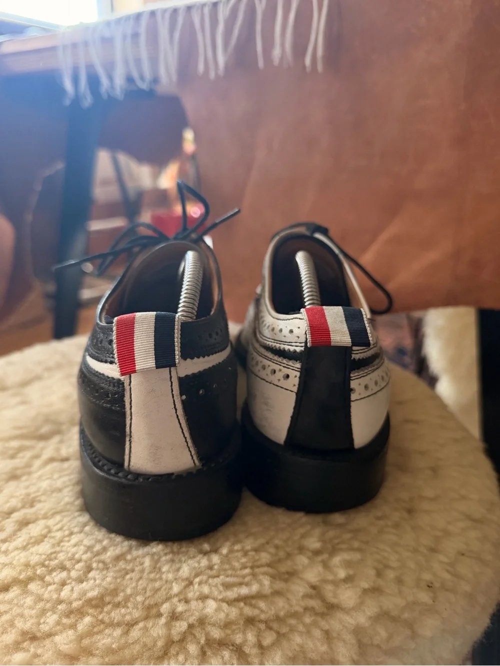 Thom Browne Black and White Two-Tone Wingtip Oxfords